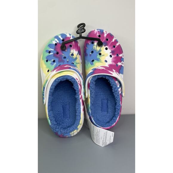 NWT Crocs Unisex US M5/W7 Classic Lined Tie Dye Clog Powder Blue/Multi 206341 - Picture 1 of 5